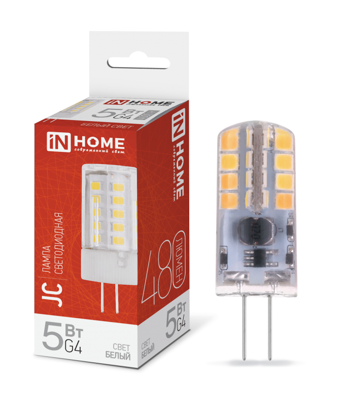 Лампа светодиодная LED-JC 5Вт 12В G4 4000К 480Лм IN HOME Лампа светодиодная LED-JC 5Вт 12В G4 4000К 480Лм IN HOME
